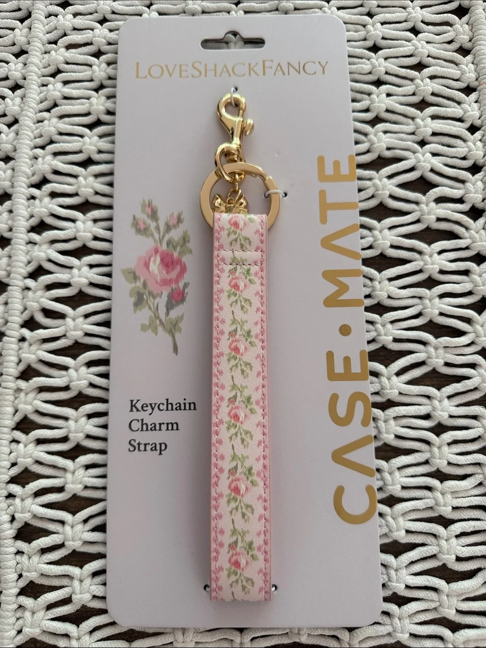 NIP LoveShackFancy x Target Case-Mate Pink Floral Keychain Charm Strap